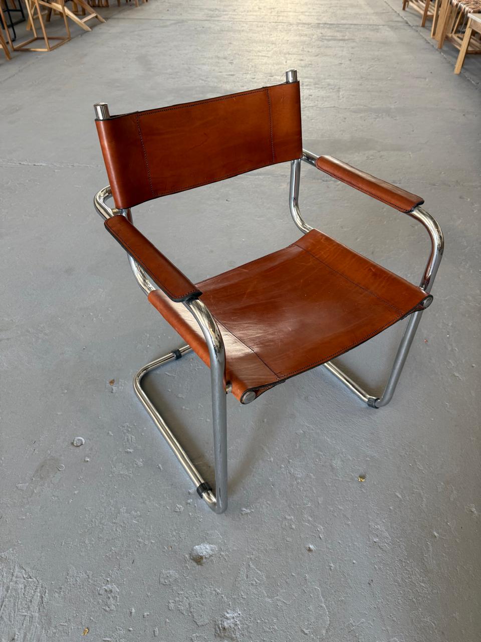 Silla Italiana Cromada Cuero Cogñac